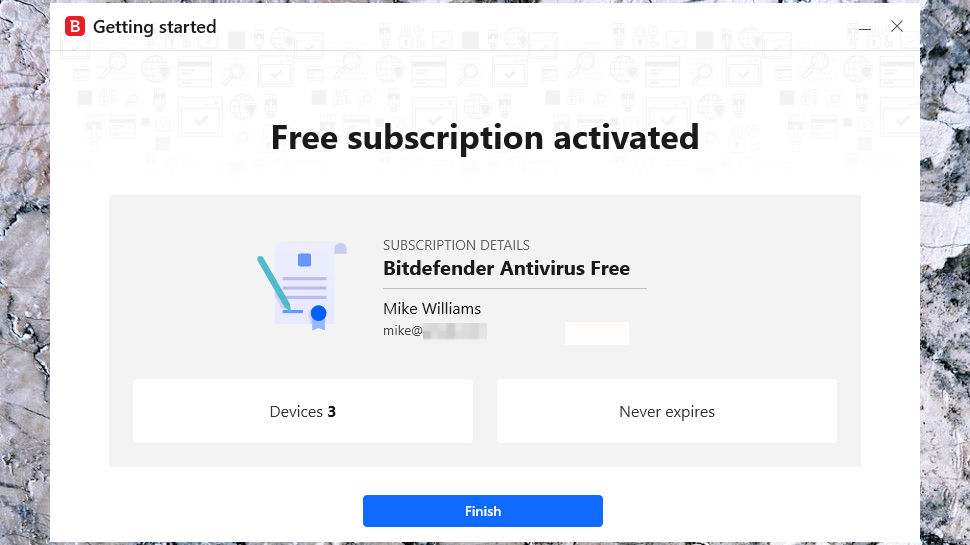 Bitdefender Antivirus Free license activated.