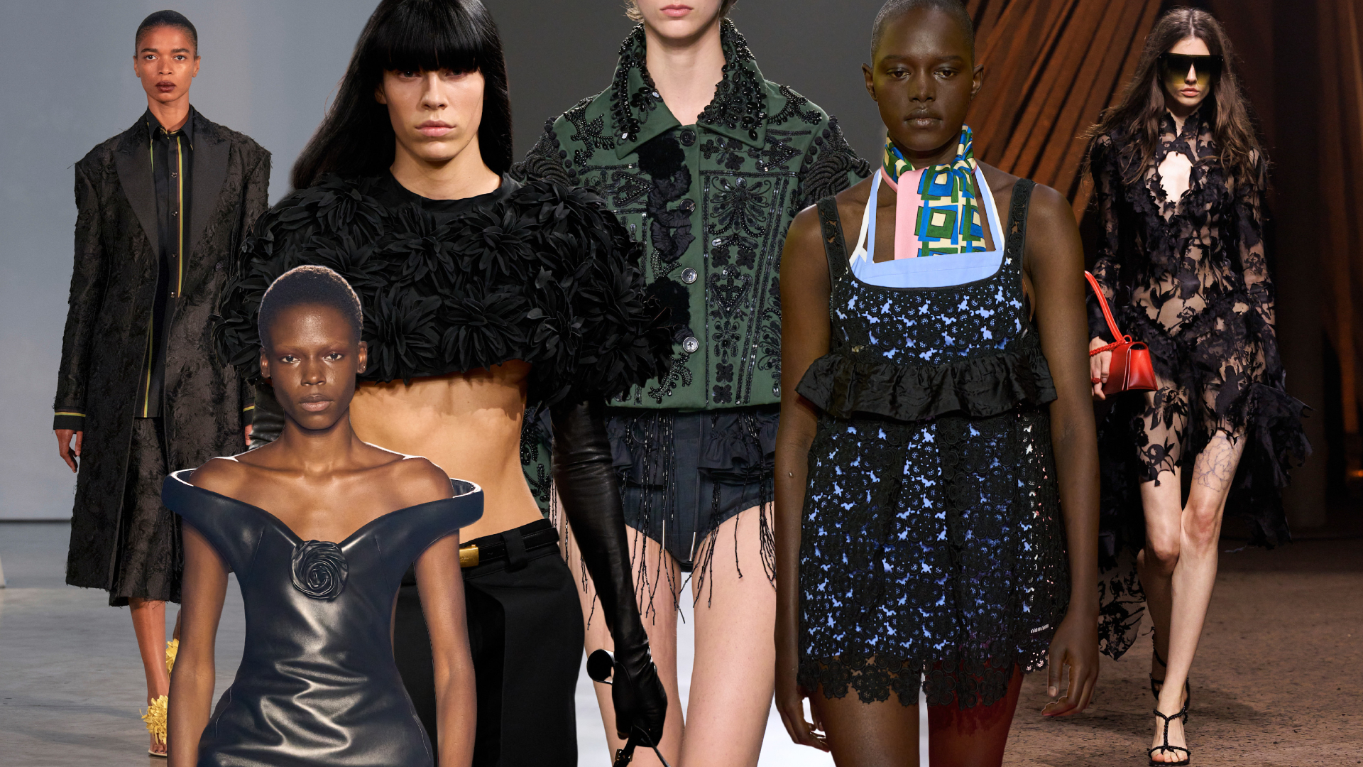 spring 2026 florals, black buds at Proenza Schouler, Mugler, Balenciaga, Dries Van Noten, Miu Miu, and McQueen