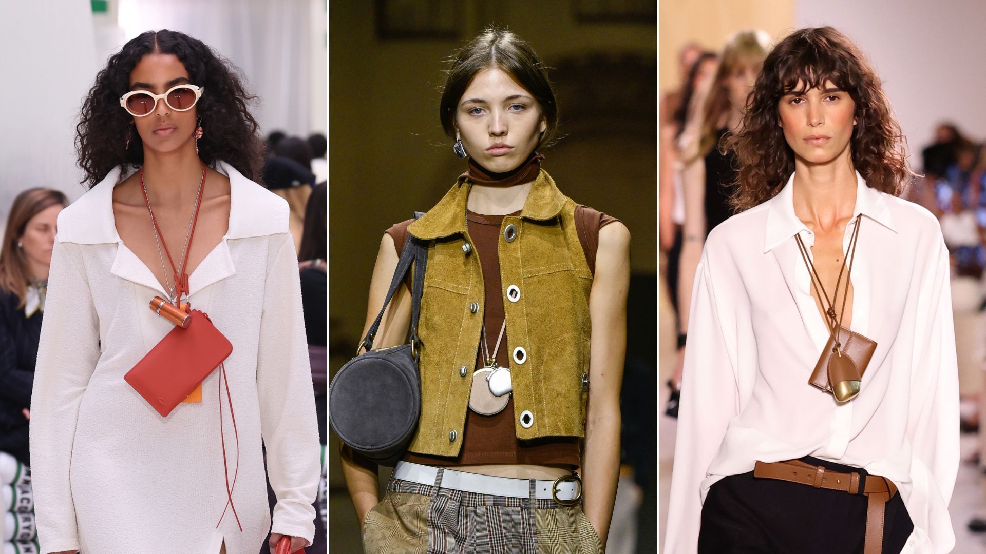 Modelli indossano collane portafoglio sul catwalk primavera/estate 2026