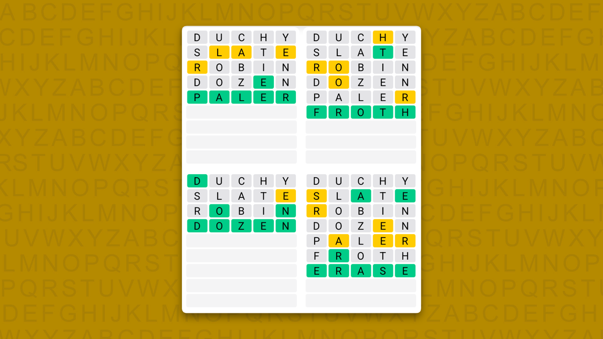 Quordle answers for game 1717 on a yellow background
