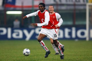 Nwankwo Kanu of Arsenal is seen during the UEFA Champions League Group B match between Inter Milan and Arsenal at the San Siro Stadium on November 25, 2003 in Milan, Italy.