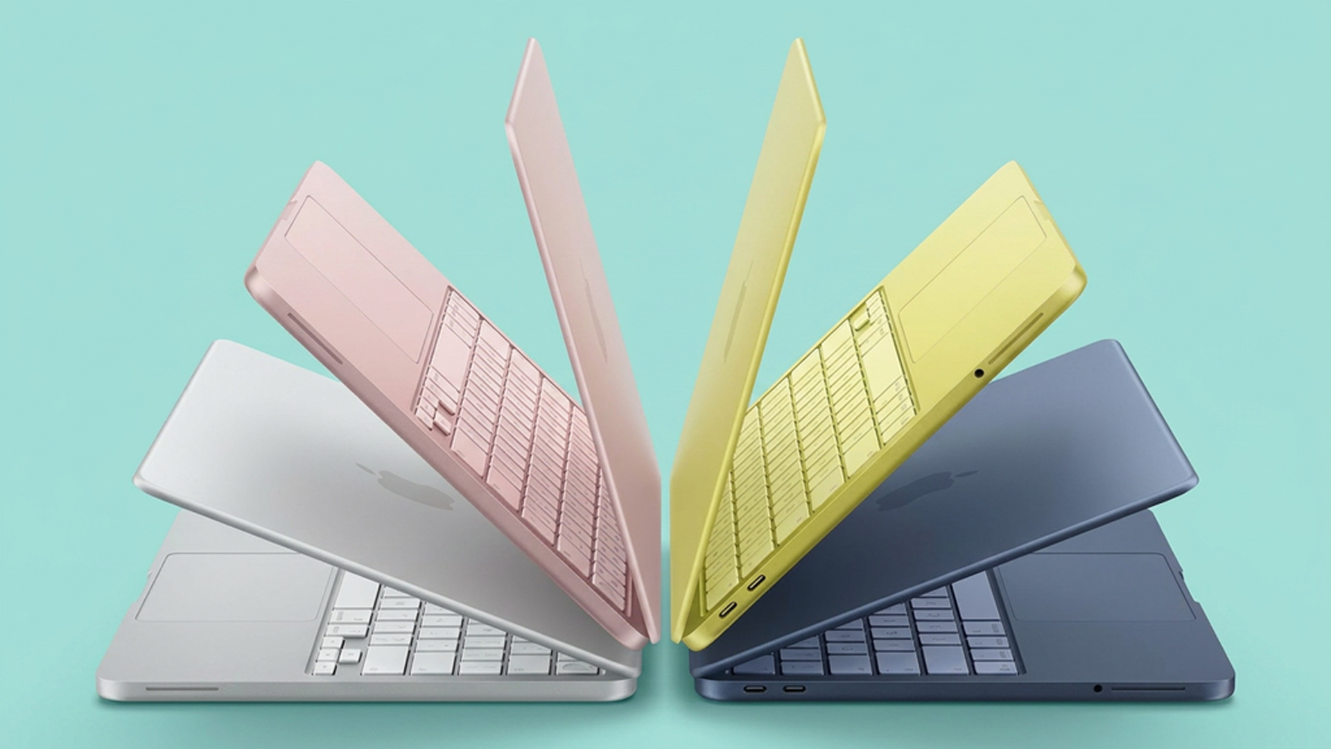 Apple MacBook Neo on turquoise background
