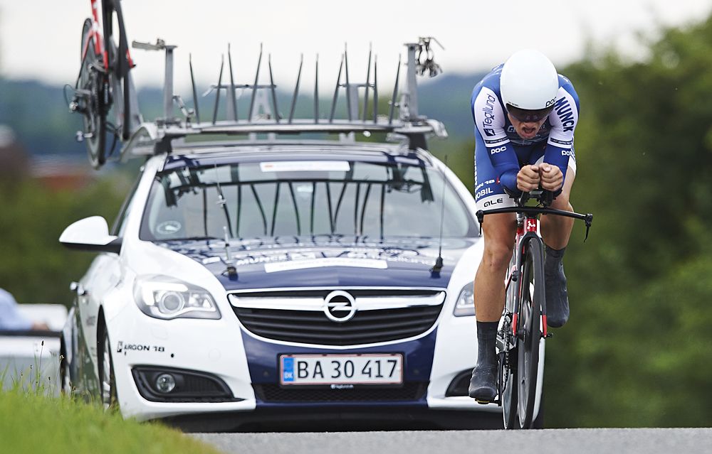 Mads Wurtz Schmidt of Virtu Pro Veloconcept wins stage four at the Postnord Danmark Rundt race time trial in Nyborg