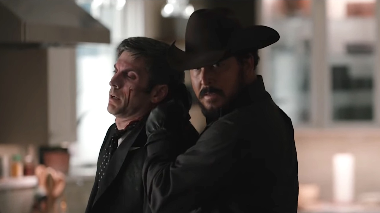 Rip holding Jamie during big fight in Yellowstone's series finale