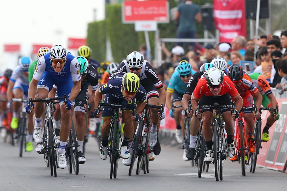 Mark Cavendish (Great Britain) finishes third in the sprint on stage 2