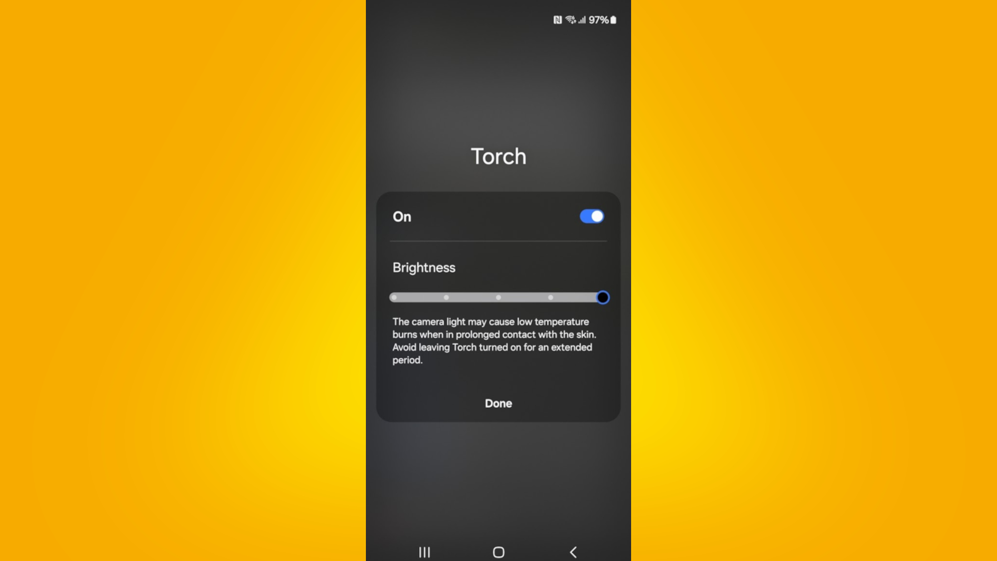 The Torch interface on Samsung Galaxy phones