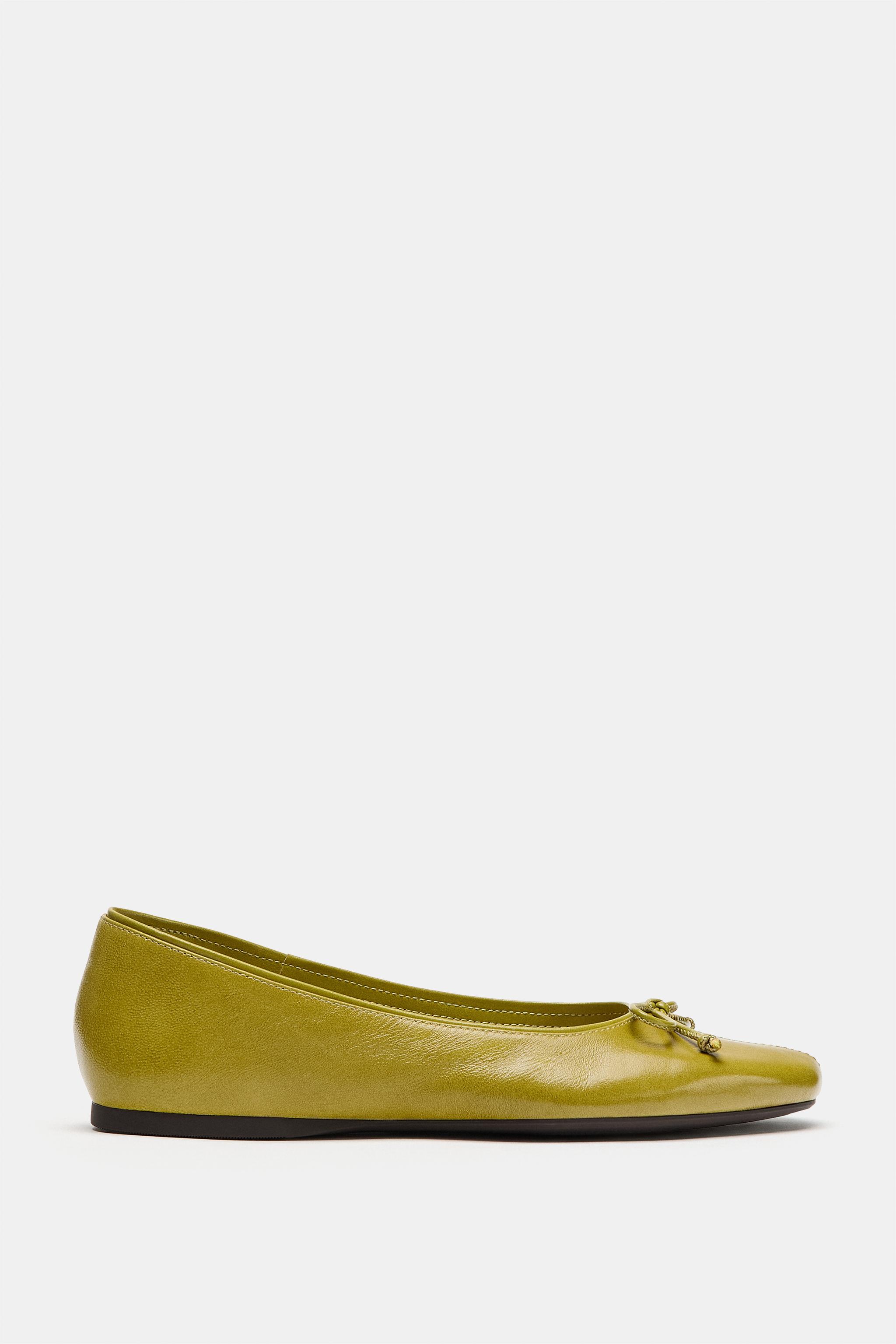 Leather Bow Ballet Flats - Pistachio Green - 6