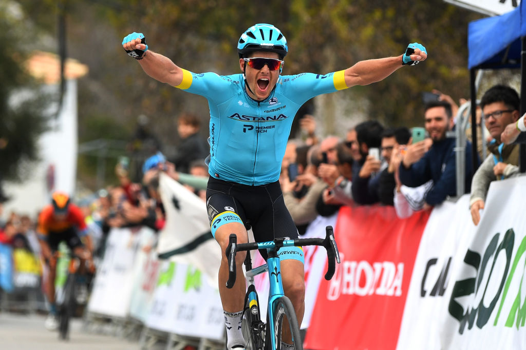 GRAZALEMA SPAIN FEBRUARY 19 Arrival Jakob Fuglsang of Denmark and Astana Pro Team Celebration Mikel Landa of Spain and Team Bahrain McLaren during the 66th Vuelta a Andaluca Ruta del Sol 2020 Stage 1 a 1738km stage from Alhaurn de la Torre to Grazalema 911m VCANDALUCIA UCIProSeries on February 19 2020 in Grazalema Spain Photo by David RamosGetty Images