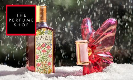 The Perfume Shop logo top left with an image of their two new exclusive scents for the month of December 2025