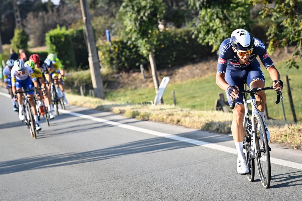 Belgian Dries De Bondt of AlpecinFenix pictured in action during the mens elite Belgian cycling championships a 2358 km race Tuesday 22 September 2020 in Anzegem BELGA PHOTO DIRK WAEM Photo by DIRK WAEMBELGA MAGAFP via Getty Images