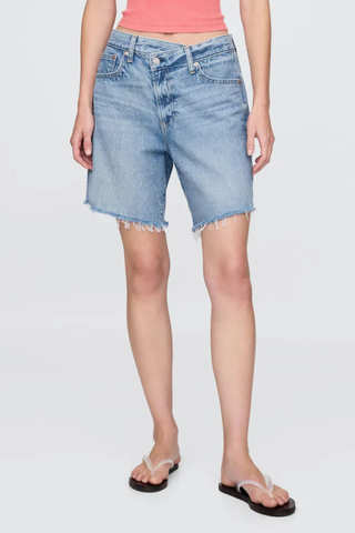 Blue 8" Mid Waisted 90s Loose Denim Bermuda Shorts