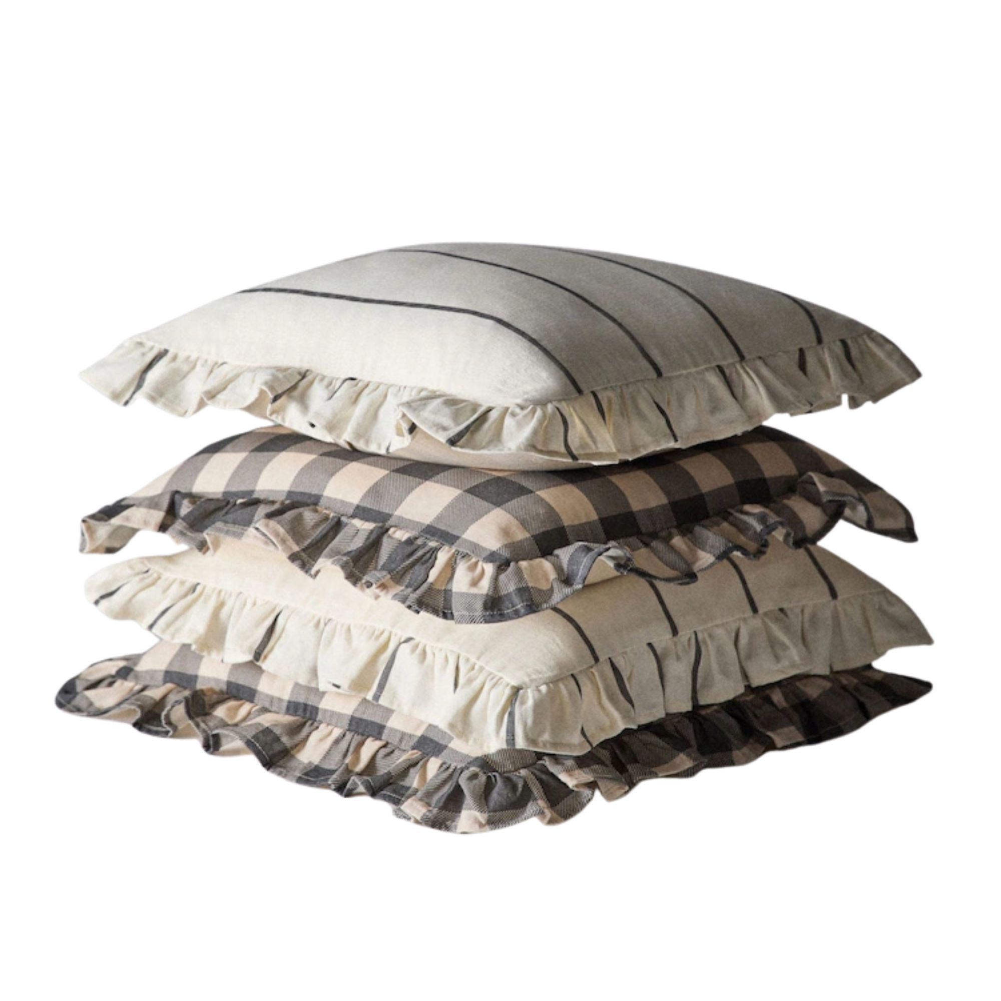 The Set, Black/Cream Stripe Ruffle Cotton Cushion Covers, Set of 4