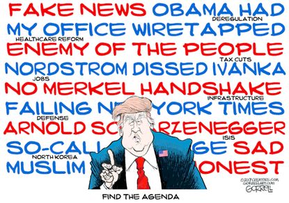 Political Cartoon U.S. Trump News Media Obama Wiretap