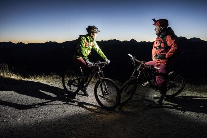 Thomas Frischknecht and Thomas Giger finished up their big day of riding near dark