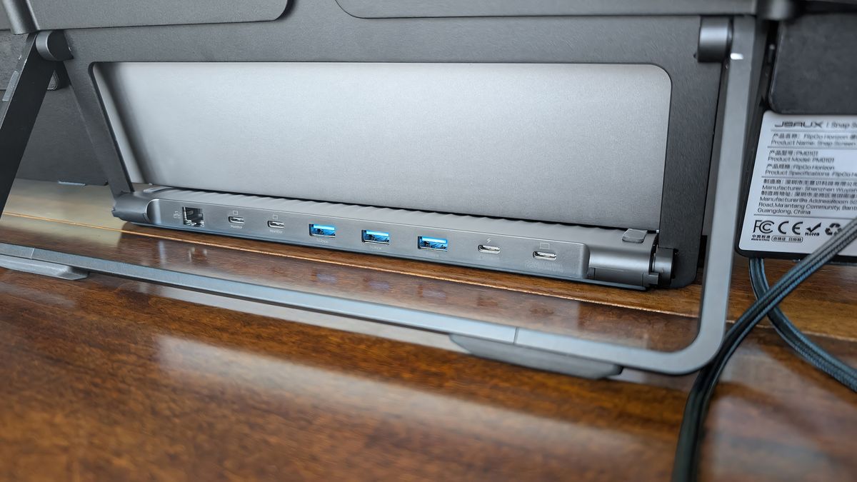 A closeup of the ports on the back of the JSAUX FlipGo Horizon Pro Snap Stand Pro.