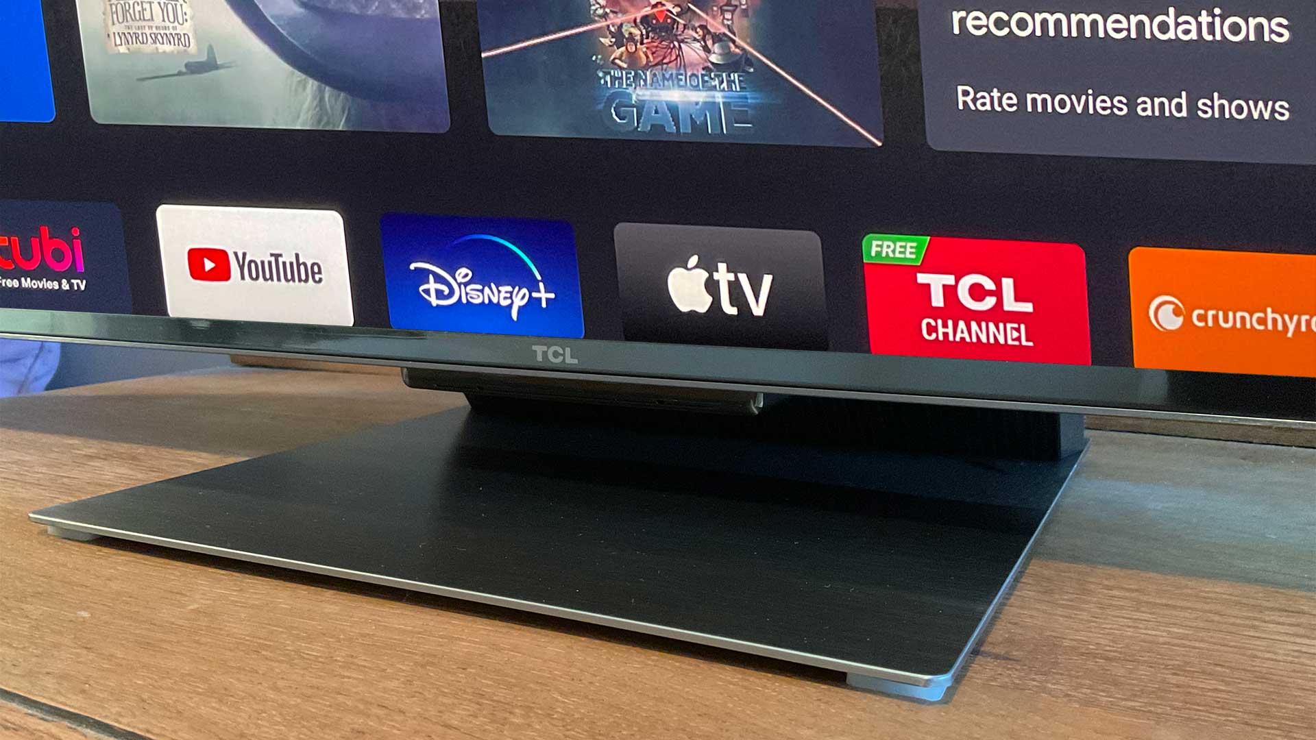 The TCL 55C835 on its central stand