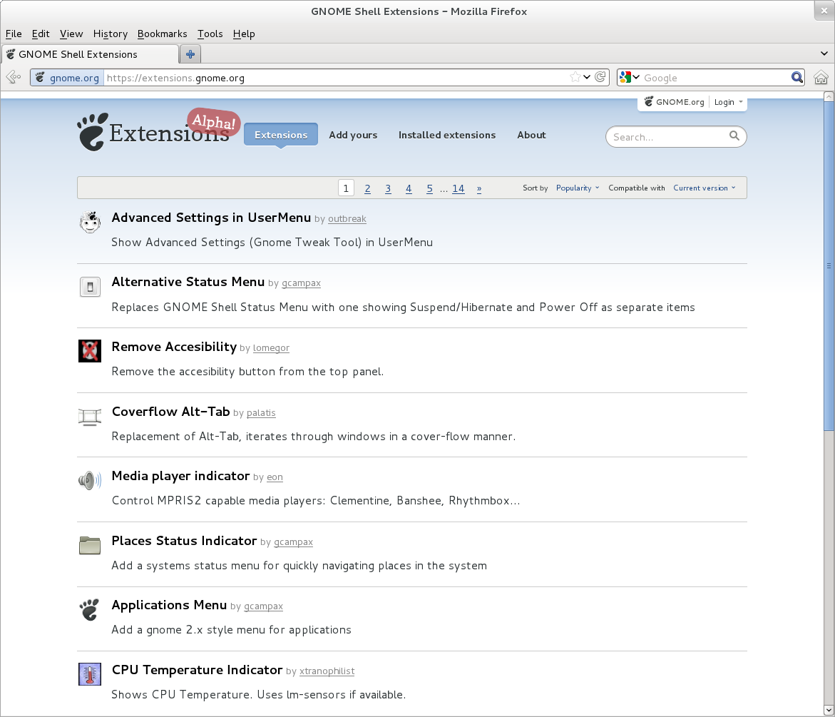 GNOME Shell Extensions Website