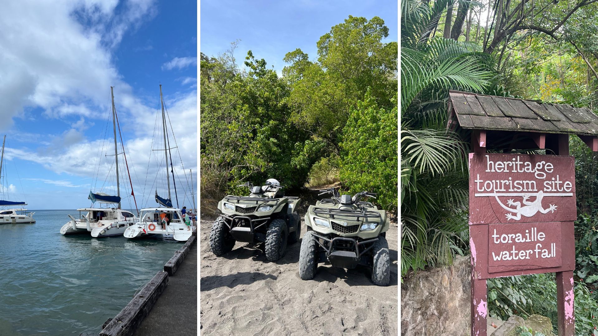 composite of catamarans, ATVs and waterfall visit