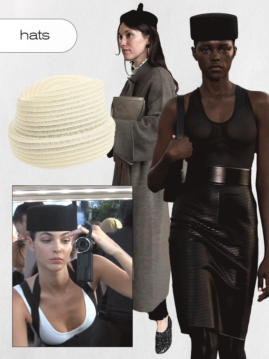 A collage of hat photos and videos from the runways and Instagram
