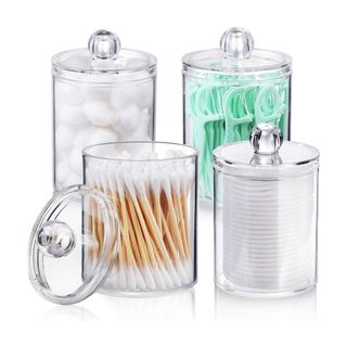  AOZITA 4 Pack Qtip Holder Dispenser in clear plastic with lids