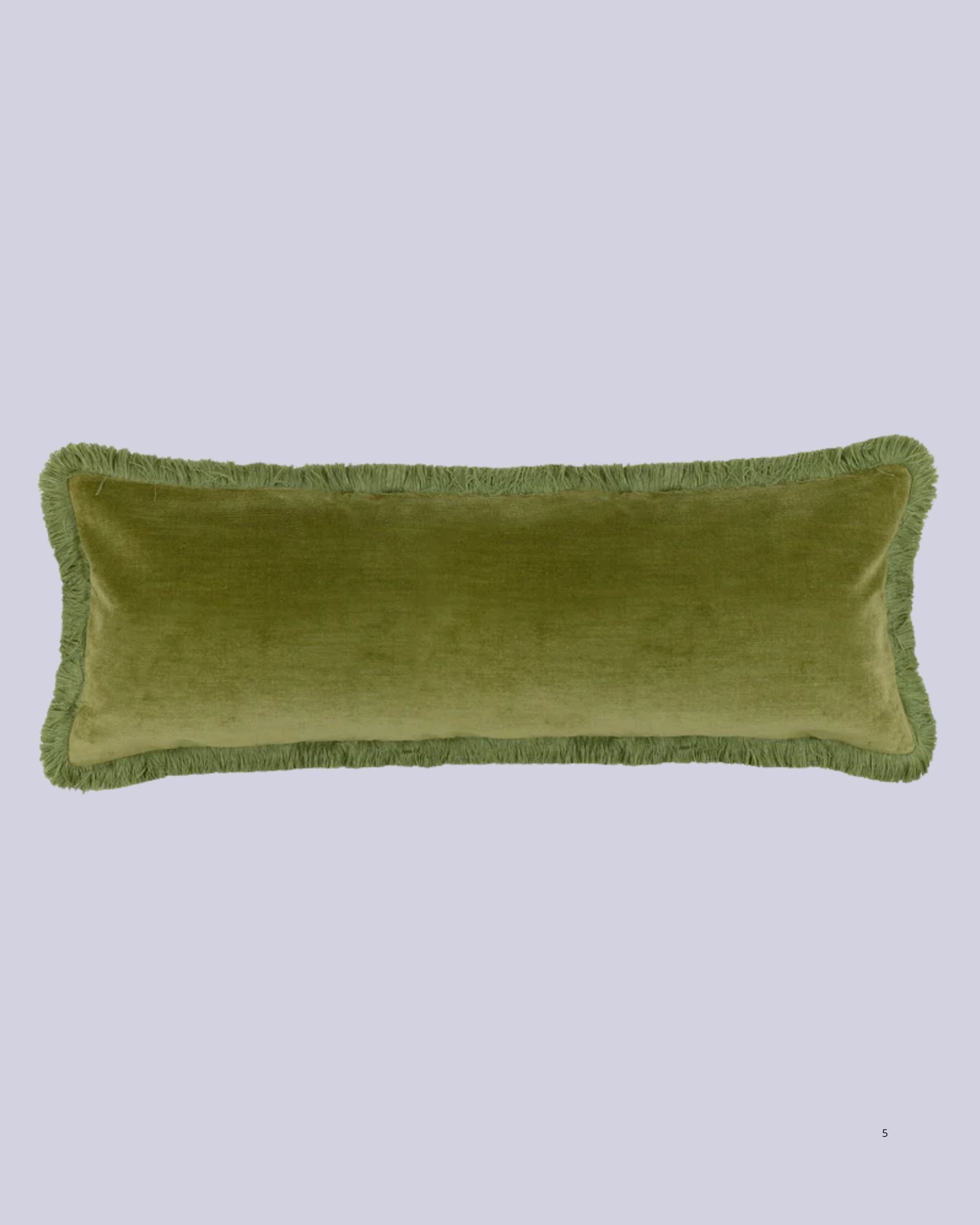 Rebecca Udall, Lola Brushed Fringe Linen Velvet Lumbar Cushion, Moss