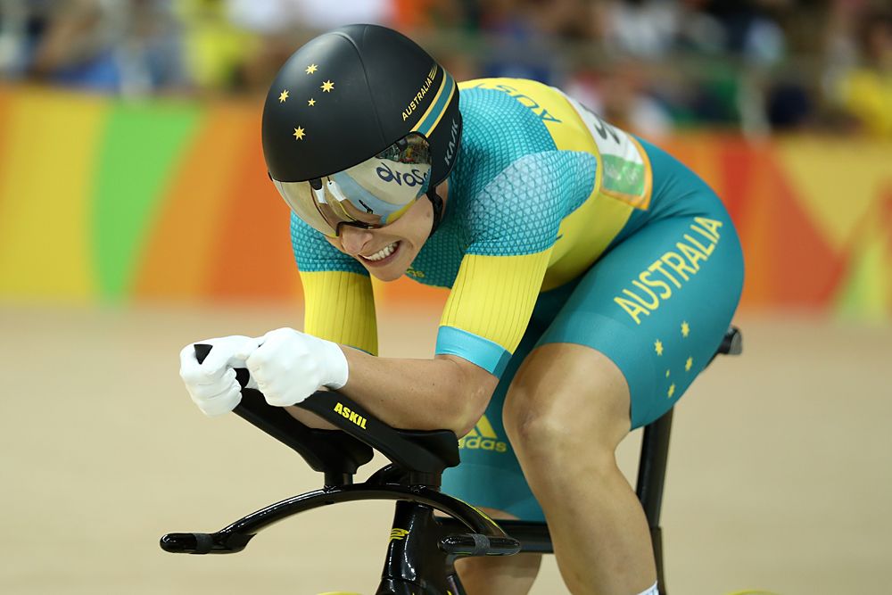 Annette Edmondson of Australia competes during a Women's Omnium Time Trial