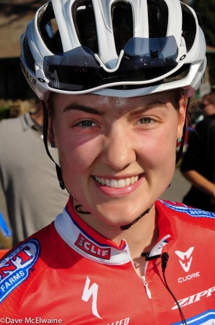 Elle Anderson (California Giant Strawberries/ Specialized) after her victory in Gloucester