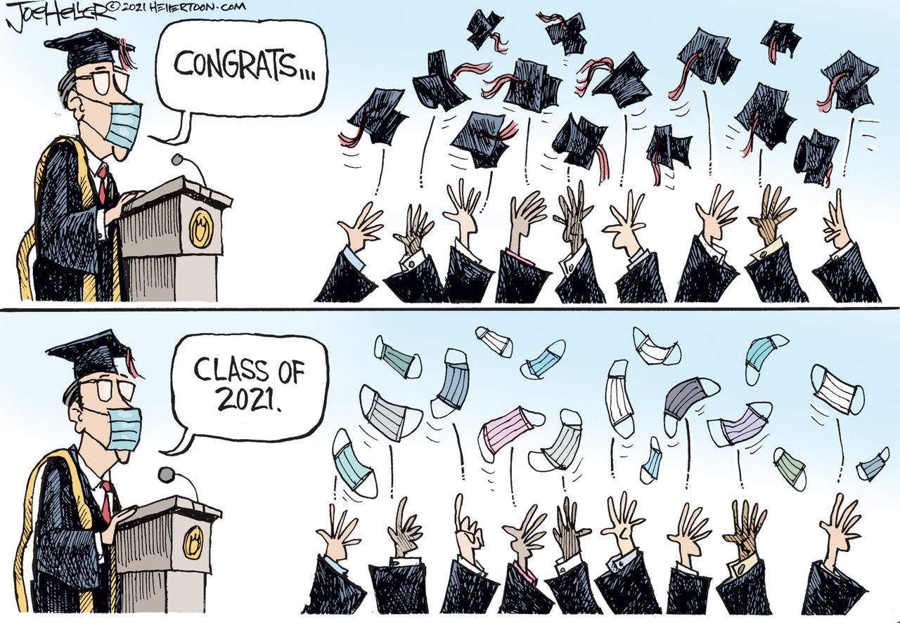 Editorial Cartoon U.S. 2021 graduates covid