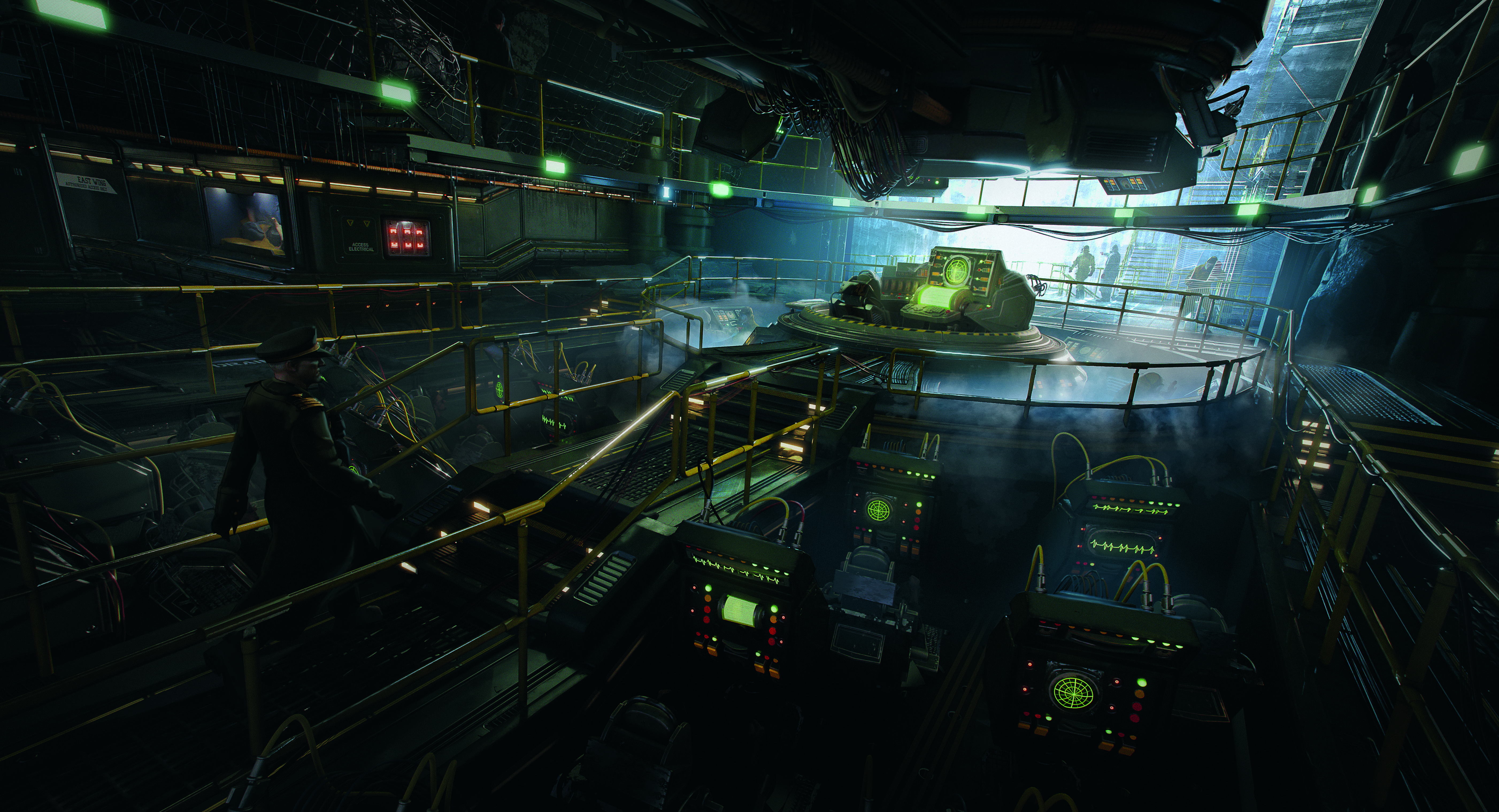 Digital art showing a hidden control room