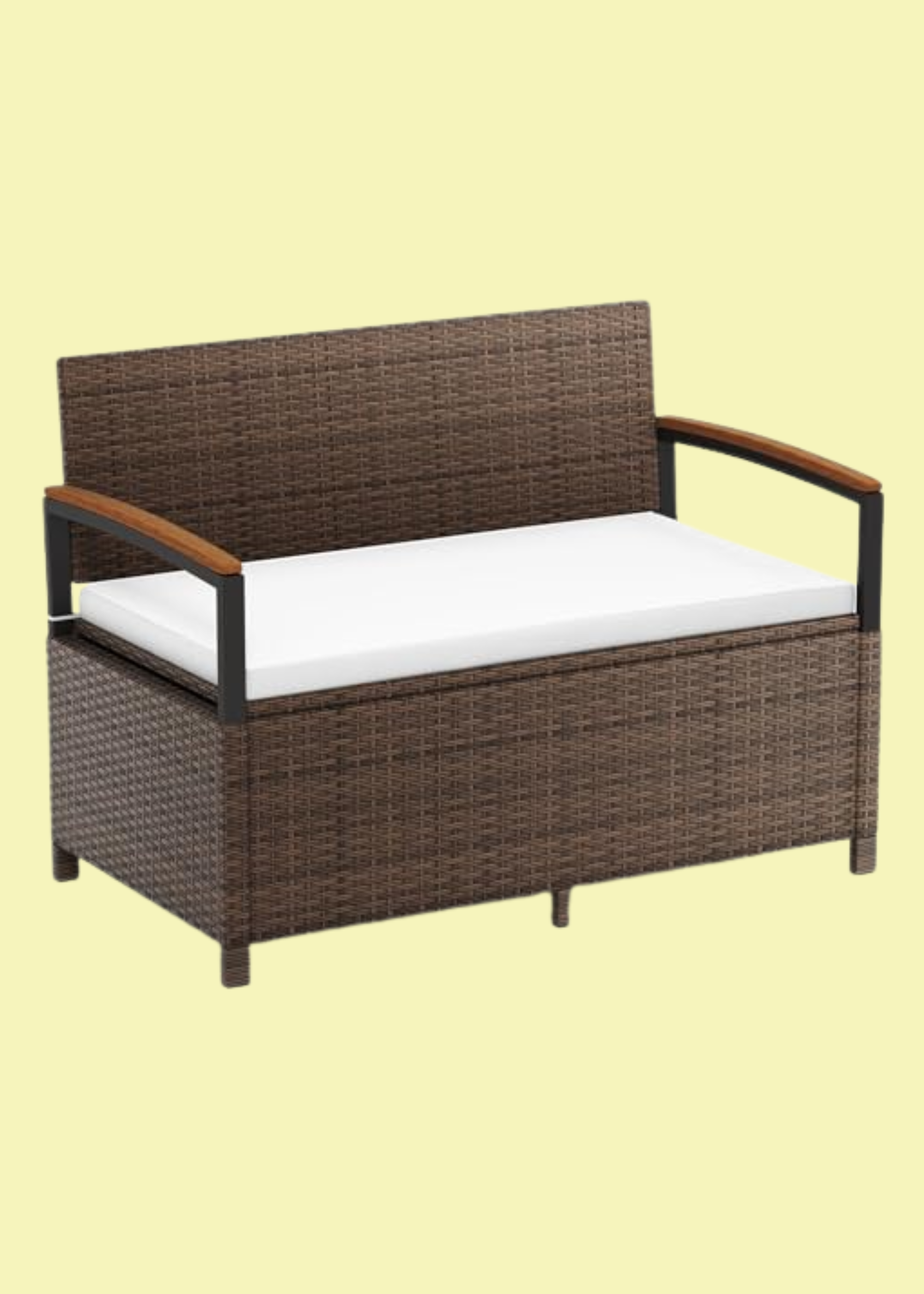 Costway 2 Seater Garden Storage Bench, Pe Rattan Deck Box Seat With 150l/170l Box and Padded Cushion, Wicker Outdoor Loveseat Park Bench Chair (mix Brown, 120 &amp;times; 61 &amp;times; 84 Cm)