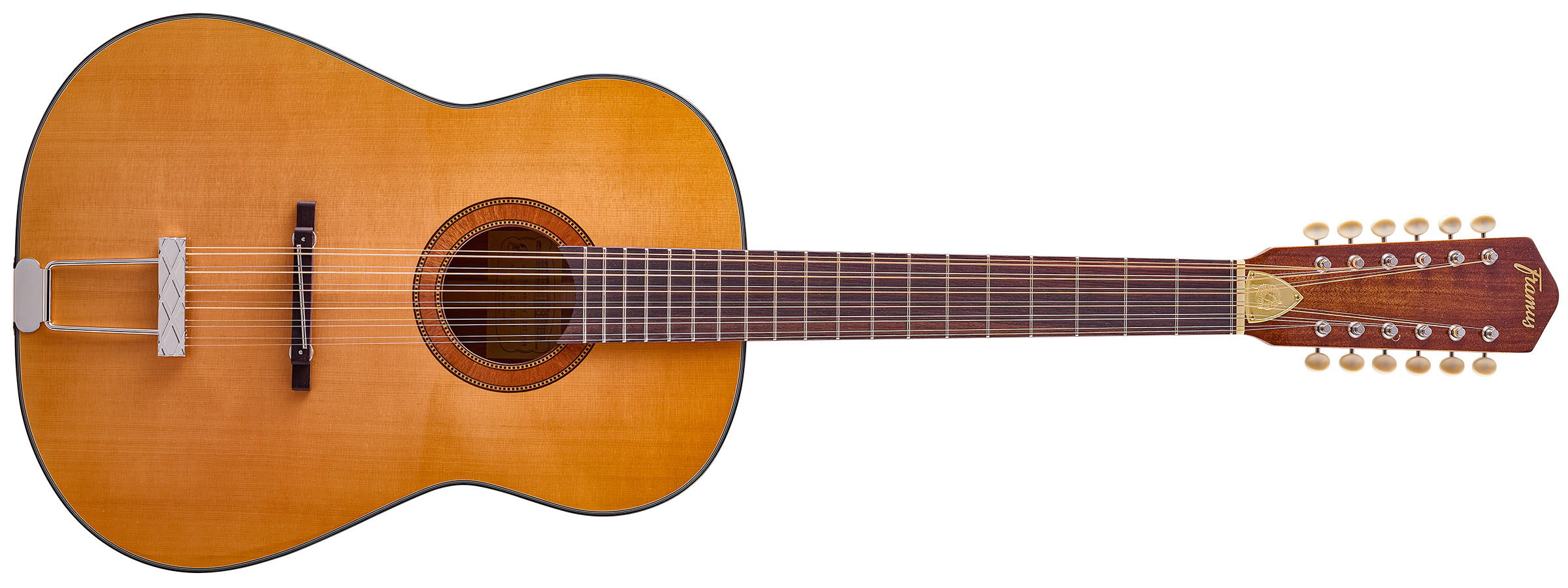 Framus&#039;s replica of original 12-string that John Lennon used on the Beatles&#039; Help! and Rubber Soul, photographed in close-up against a distressed wooden floor.