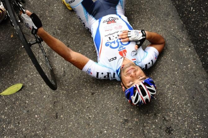 A Tabriz Petrochemical Team rider recharges with a short nap