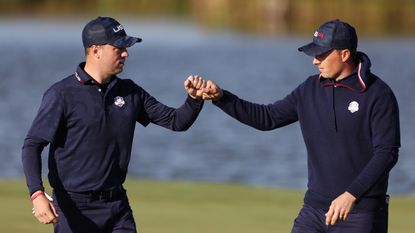 Jordan Spieth and Justin Thomas fist bump at the Ryder Cup