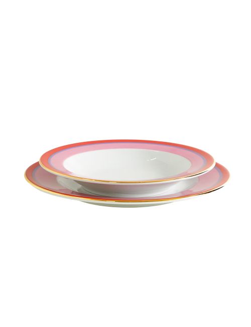 Gold-plated porcelain soup and dinner plate set