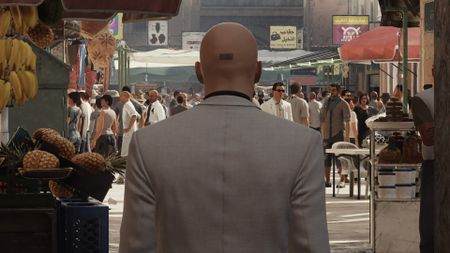 Agent 47 on a mission in Hitman: World of Assassination
