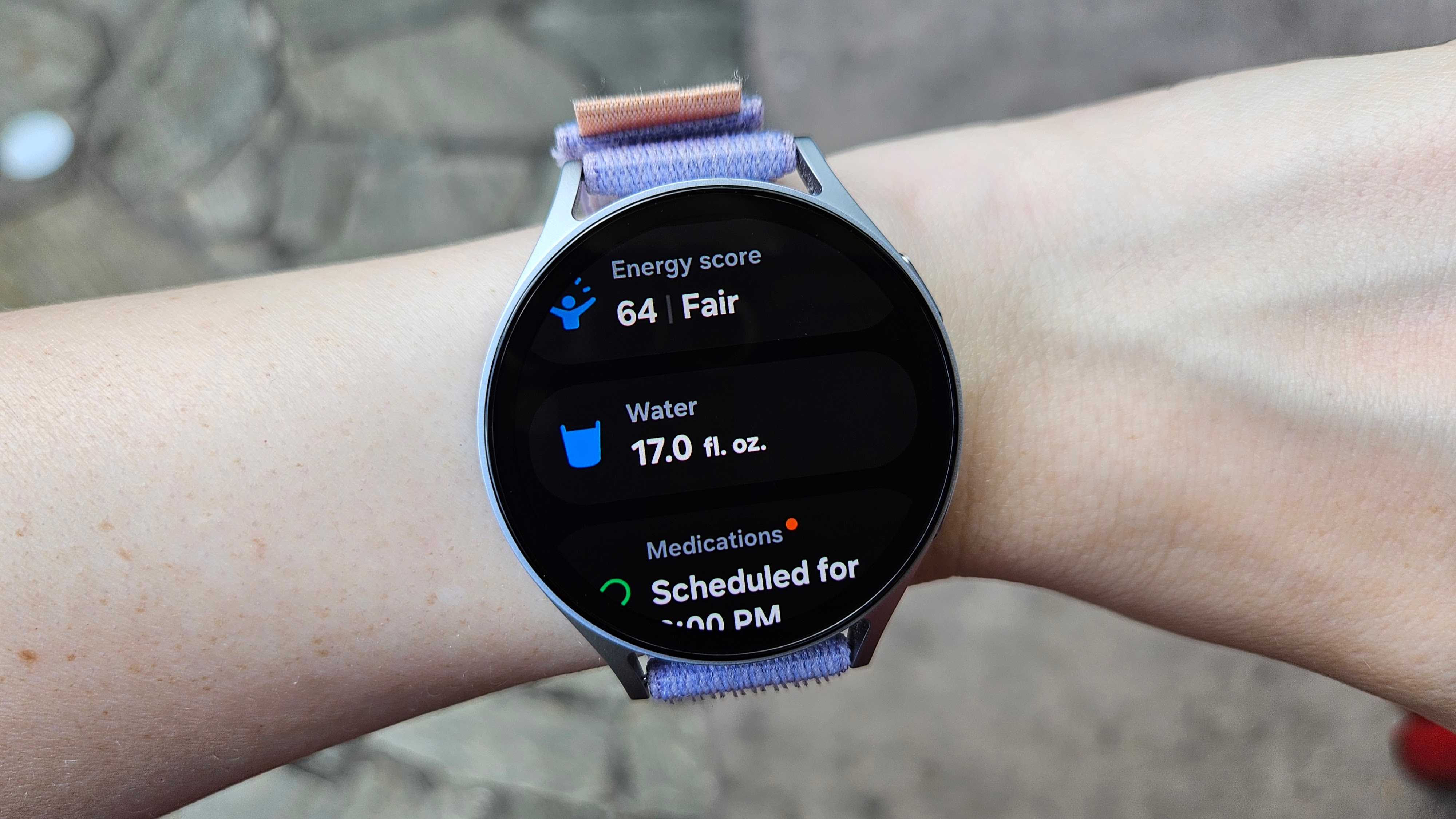 Samsung Galaxy Watch 7 shows water monitoring and energy scores in Samsung Health