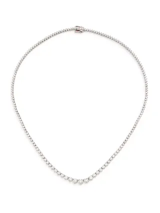 14k White Gold & 10 Tcw Natural Diamond Tennis Necklace