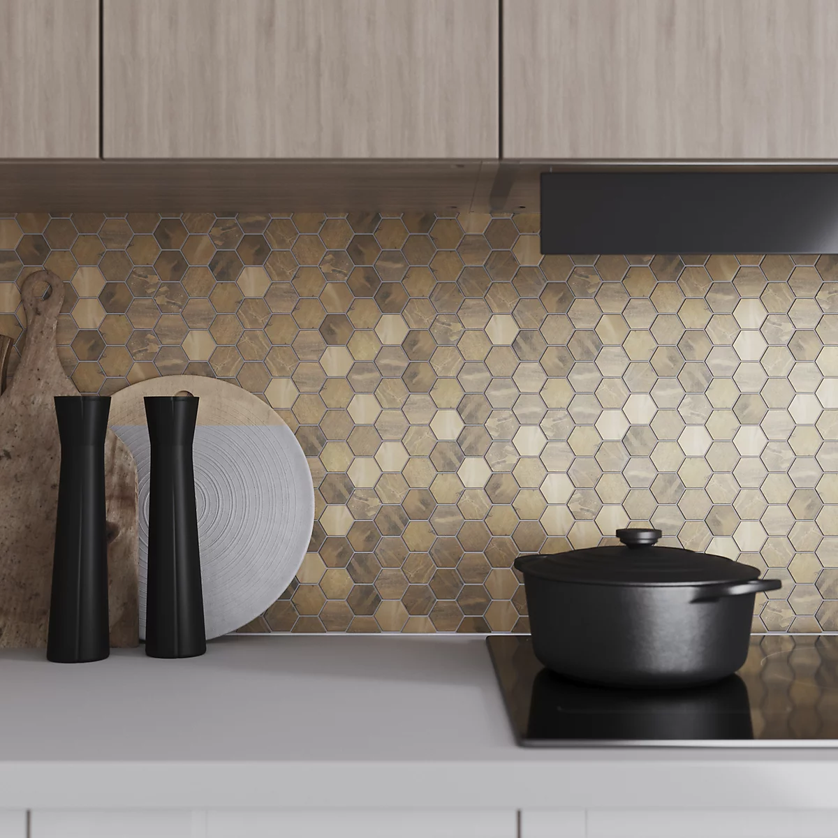 Enaide Gloss &amp;amp; matt Hexagon Copper &amp;amp; stainless steel Mosaic tile sheet