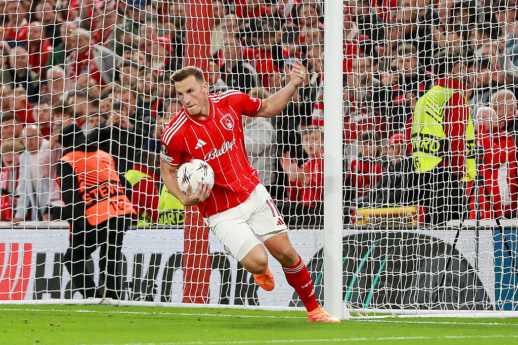 Chris Wood celebrates scoring for Nottingham Forest