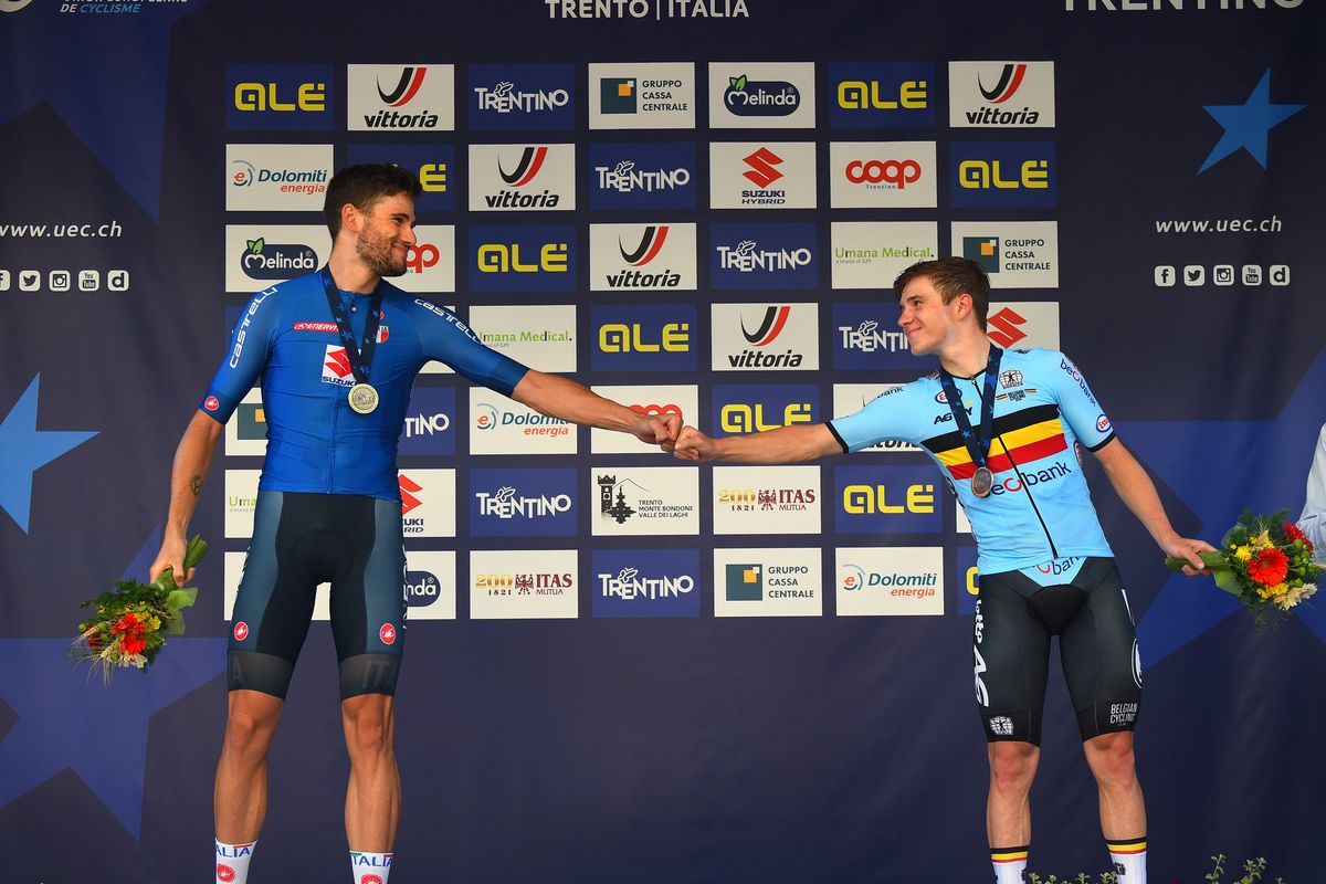 2021 UEC Road European Championships Trento Elite Mens Individual Time Trial 224 km 09092021 Filippo Ganna Italy Remco Evenepoel Belgium photo Ilario BiondiBettiniPhoto2021