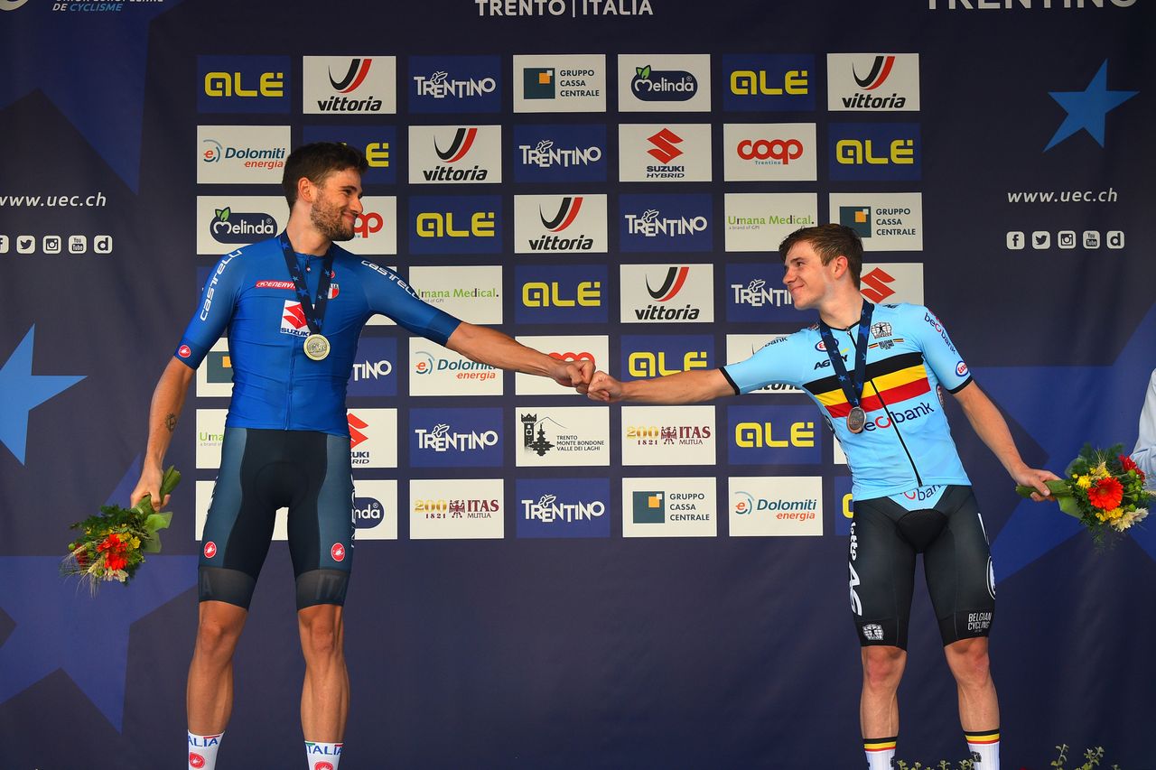 2021 UEC Road European Championships Trento Elite Mens Individual Time Trial 224 km 09092021 Filippo Ganna Italy Remco Evenepoel Belgium photo Ilario BiondiBettiniPhoto2021