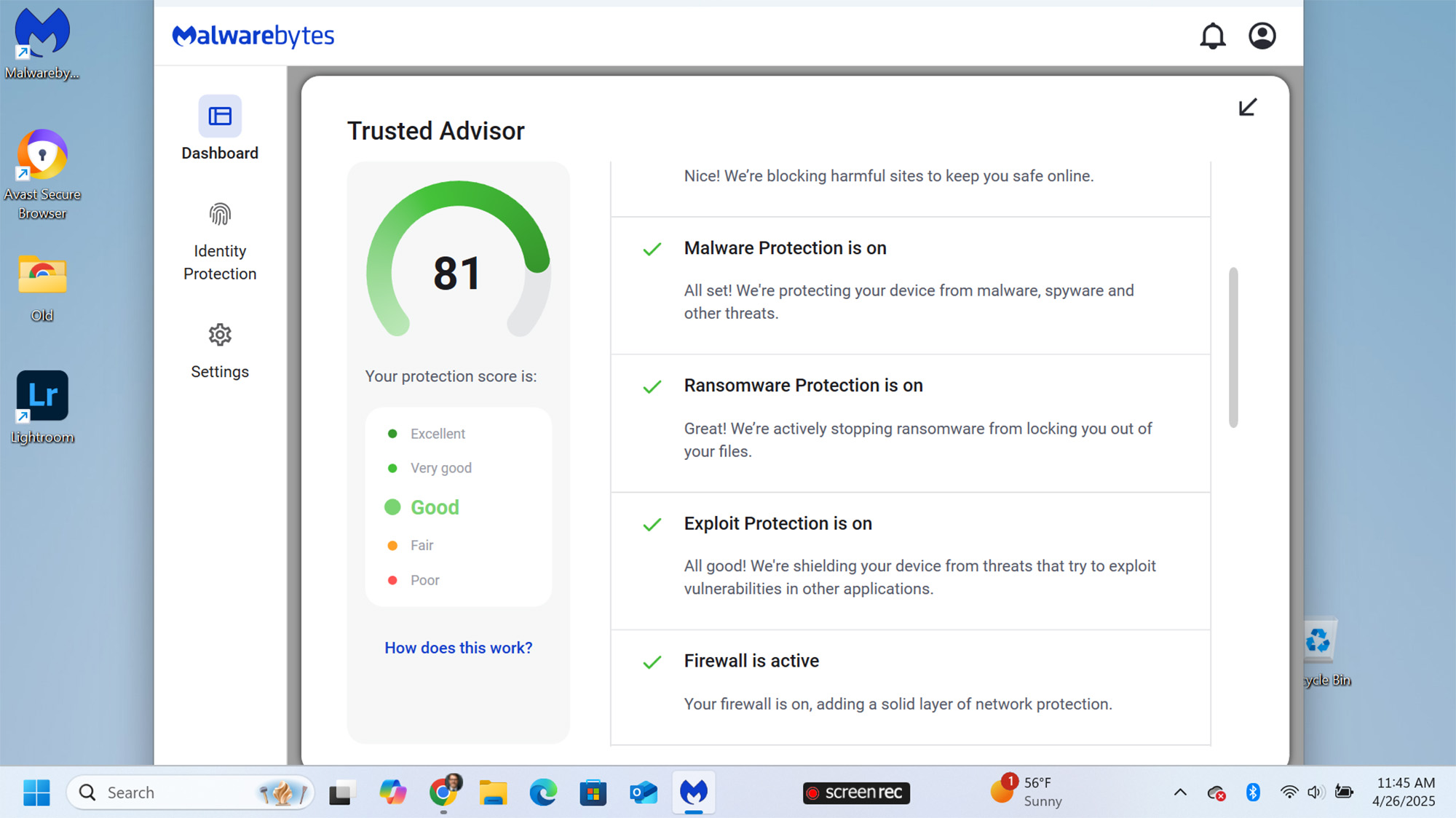 Malwarebytes Plus app screen shot