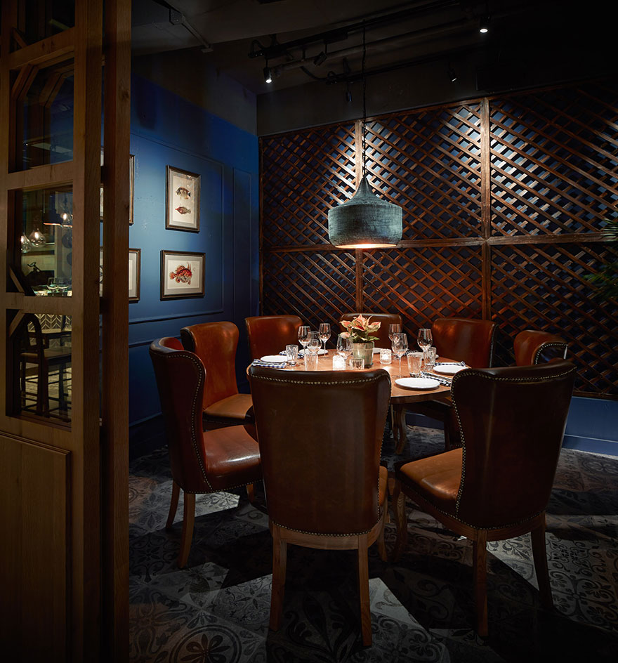 Dining area of the Optimist restaurant in Hong Kong, China