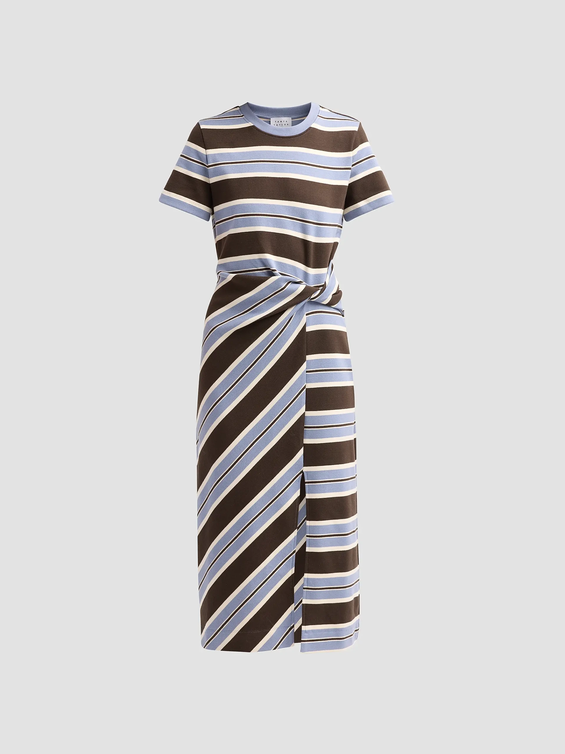 Cody Striped Stretch-Cotton Crewneck Midi Dress