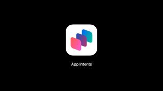 Screenshot from Apple's "Dive into App Intents" developer session showing the App Intents logo on-screen.
