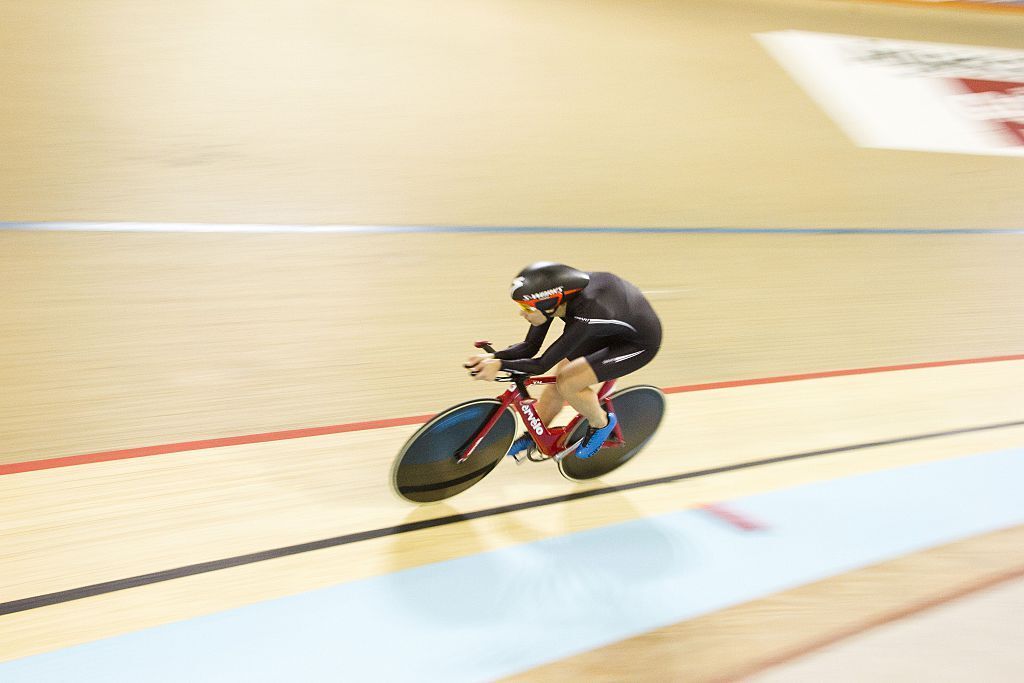 US cyclist Molly Shaffer Van Houweling rides during the UCI world hour record attempt at the bicentennial velodrome in Aguascalientes on February 25 2015 She did not break the world record but did break the United States and Pan American record for women older then 40 AFP PHOTO Hector Guerrero Photo credit should read HECTOR GUERREROAFP via Getty Images