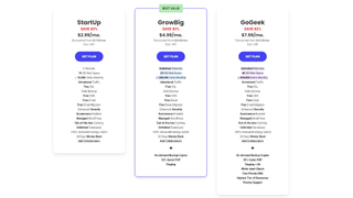 Screenshot of the SiteGround pricing plans