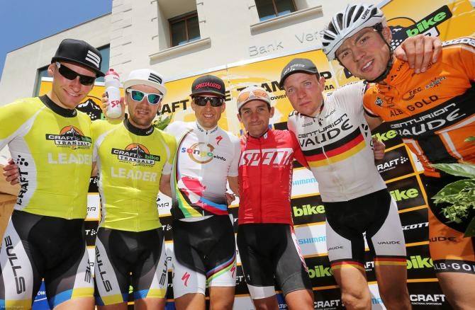 Stage 2 men's podium at the TransAlp