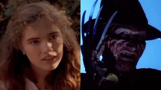 Heather Langenkamp and Robert Englund as Freddy Krueger in A Nightmare on Elm Street.