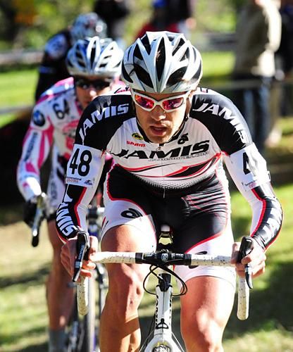 Jesse Anthony (Jamis) and Derek St. John racing for fourth place.